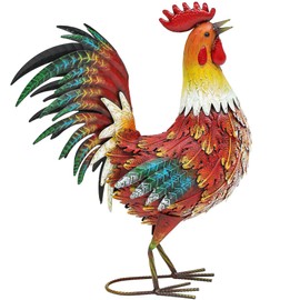 Autodaya 21" Metal Rooster Yard Decor, Outdoor Garden Statues, Metal Chicken Sculpture for Backyard Patio Kitchen Decor