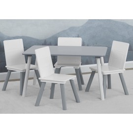 Delta Children Kids Table and Chair Set (4 Chairs Included) - Ideal for Arts & Crafts, Snack Time, Homeschooling, Homework & More, Grey/White