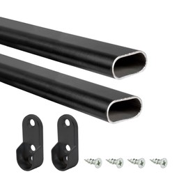 Outwater 48" Black Aluminum Oval Closet Rod Kit – 1-3/16" x 19/32" Profile with Matching Screw Mount Supports and Mounting Screws