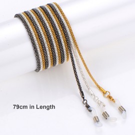 Whaline 3 Pieces Eyeglasses Chain Sunglass Neck Strap Holder with 6 Pcs Adjustable Rubber Ends Connectors (Silver Golden Black)