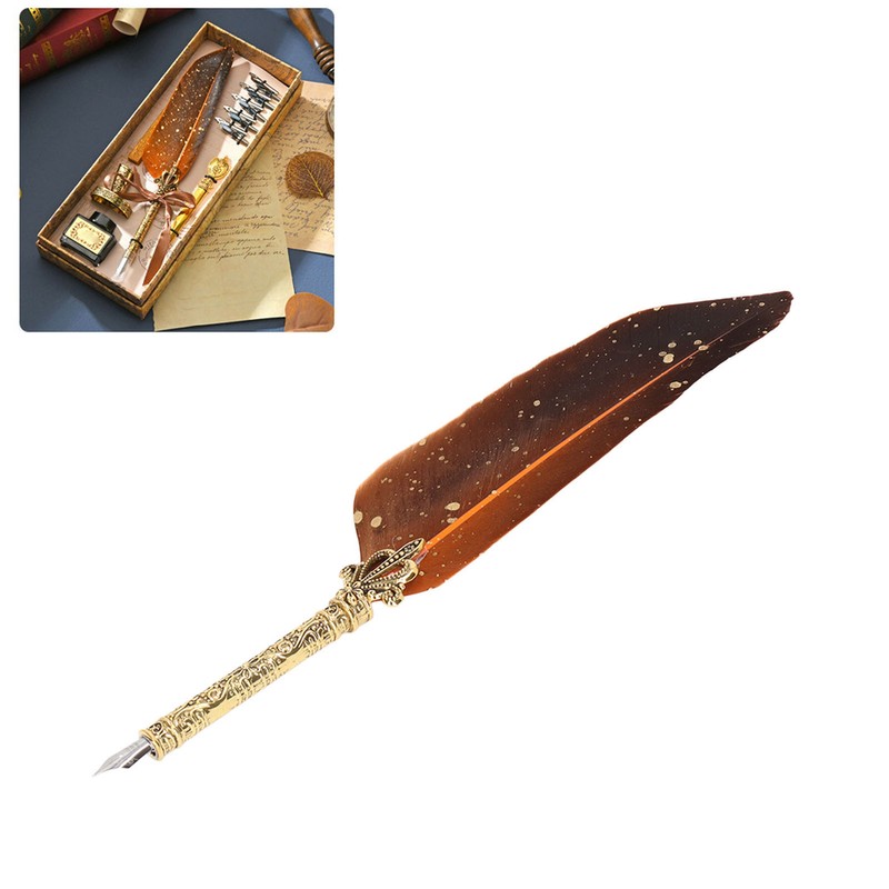 Feather Pen Set with 10 Interchangeable Nib Fire Lacquer Wax