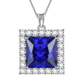 Aurora Tears Birthstone Necklace Jewellery Set, Square Birthstone Pendant for Women and Girls, 925 Sterling Silver, Square necklace, September 9 Sapphire