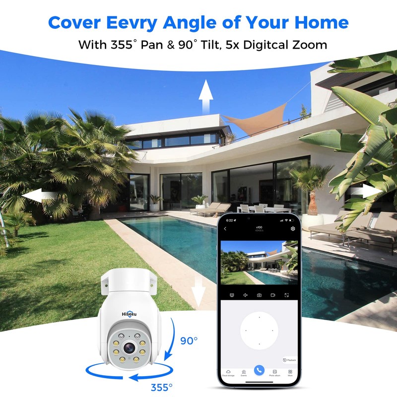 Hiseeu Security Camera Wireless Outdoor, 5MP Color Night Vision WiFi