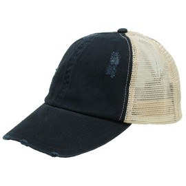 Ponyflo Mesh Back Ponytail and Messy Bun Ponycap with Full Back Opening (Emily Navy)