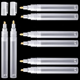 Sepamoon Set of 6 Empty Fillable Pen 3 mm 6 Mm, Refillable Paint Pen Blank Round Tilted Flat Head Refillable Paint Markers Fine Tip Acrylic Markers for Touch Up Graffiti Paper Drawing