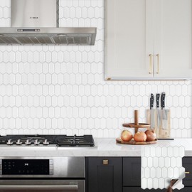 Alwayspon 10 Sheets 12" x12inch White 3D Vinyl Backsplash Tiles, Self-Adhesive Peel and Stick Wall Tile Stickers Stick on Subway Tiles for Kitchen Bathroom Wall