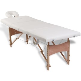 vidaXL 4 Zone Foldable Massage Table - Cream White, Adjustable Comfort, Solid Wood and Faux Leather Construction with High-Density Foam, Portable and Convenient for Indoor Use