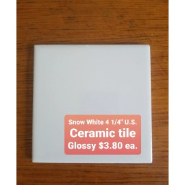 US Ceramic Vintage 4 1/4: US Ceramic USA Glossy Bright Snow White Tile