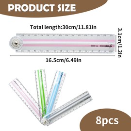 Alinw 8 Pcs Flexible Foldable Ruler 30cm, Ruler 30cm Folding, Can Be Folded to 15cm, Suitable for School Students and Office Drawing and Measuring