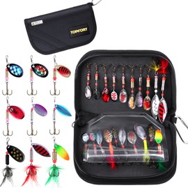 TOPFORT Fishing Lures Kit - Trout & Bass Spinner Baits, Hard Metal Lures, Carry Bag - Fishing Gift for Men