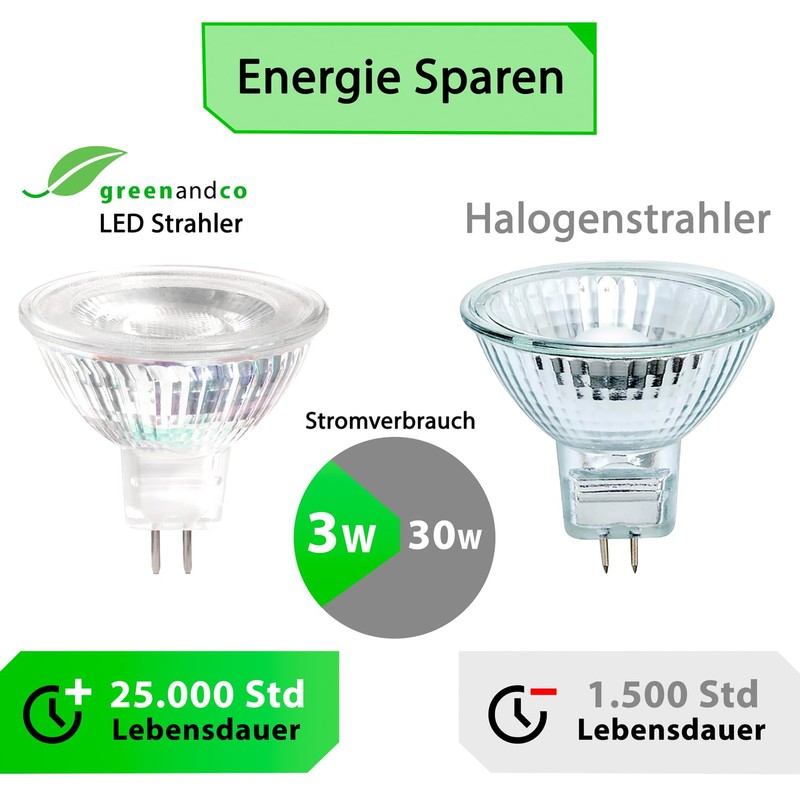 greenandco 10x MR16 GU5.3 LED Spotlight, 3 W, 300 lm,