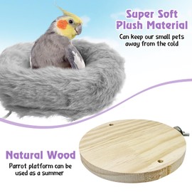 Hamiledyi Bird Bed for Cage Plush Parrot Hanging Hammock Warm Bird Nest Parrot Nest House Snuggle Hut Birds Sleeping Bed Soft Warm Hammock for Parakeet Lovebird Cockatoos Budgies(Grey)