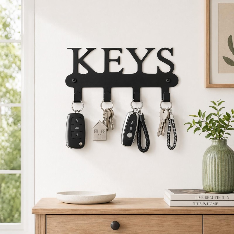 Solvio Key Holder for Wall, Black Metal Key Hooks Wall