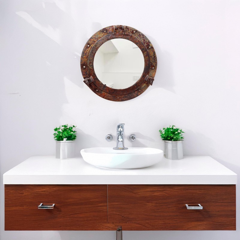 Nagina International Rustic Copper Shipwrecked Premium Nautical Porthole Mirror |