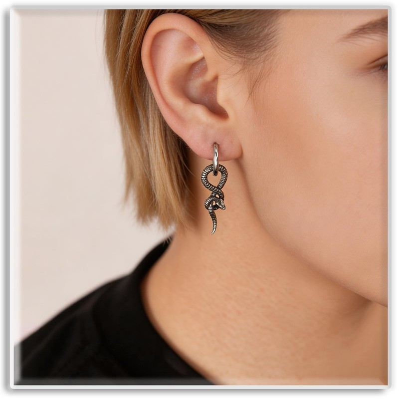 Xusamss Gothic Stainless Steel Snake Dangle Hoop Earrings for Women(White)