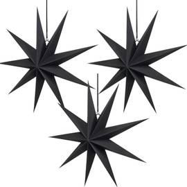 Konoz 30 cm Paper Stars Christmas Pack of 3 Folding Stars Hexagonal Poinsettia Paper Star Decoration (Black)