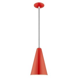 Livex Lighting 41175-72 Metal Shade - 7.38" One Light Mini Pendant, Shiny Red Finish with Shiny Red Metal/Shiny White Shade