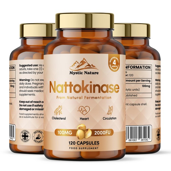 Nattokinase 120 Capsules | 100MG 2000FU | Natural Fermented Soybean Extract | Protein Enzyme from Japanese Natto | Vegan Non-GMO Zero Additives | 4 Months Supply | Nattokinase UK Brand