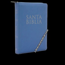 BIBLIA LETRA GRANDE TAMAÑO MANUAL CON INDICE, CIERRE SEMI PIEL COLOR CELESTE