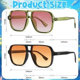 Retro Sunglasses Men, 2 Pack Double Bridge Design Sun Glasses Women, Oversize Retro Aviation Square Sunglasses Womens, Ladies Sun Glasses for Driving UV Protection Men and Women