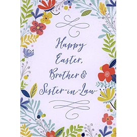 Designer Greetings Colorful Flowers and Vines Border Around White Panel Brother and Sister-in-Law Easter Card