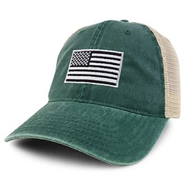Armycrew Oversize XXL Grey American Flag Embroidered Washed Trucker Mesh Cap, Dark Green, XX-Large