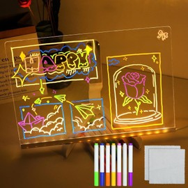 Led Note Board with Colors, Led Light Up Acrylic Message Board 7 Colors Pen/Stand, Led Fun Teaching Drawing and Writing Board, Arts Doodle Note Board for Office School Home (11.81 * 7.87Inch)