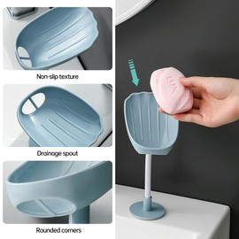 dancepandas Pack of 3 Soap Dish with Drain Soap Holder Soap Holder No Drilling Required Bathroom Soap Holder Can Be Wall Mounted Bendable (Pink, Blue, Grey)