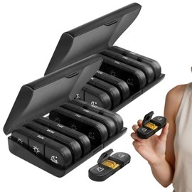 2pcs Organizador de Pastilleros Semanal,con 21 Rejillas para 7 Días,Pastillero Grande para Viaje,Organizador de Pastillas 3 Veces al Día,para Mañana,Mediodía y Noche,Pill Organizer Portátil (2pcs-A)