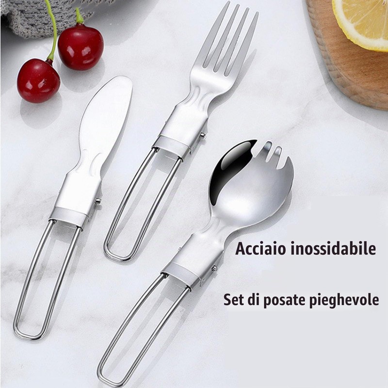 2 Pezzi Tazza Pieghevole in Acciaio Inox, Bicchiere Telescopico, Posate