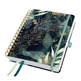 SIGEL J5603 Jolie Spiral Diary 2025, Glamorous Leaves, 120 GSM, 16,8 x 21,5 cm, hardcover, 240 Pages, Black, Green, Gold