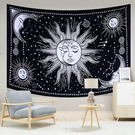 THE ART BOX Room Decor Wall Art Home Decor Tapestry For Bedroom Aesthetic Wall Decor Bedroom Accessories Aesthetic Room Decor Sun And Moon Psychedelic Mystic Tapestry Yoga Meditation