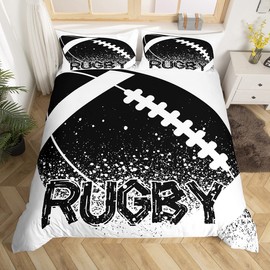 Rugby Duvet Cover Single Size Boys Ball Game Bedding Set Sports Ball Black And White Comforter Cover American Football Hobby Activity Bed Set European Sport Competitive Games Room Decor