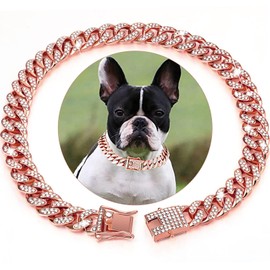 Rosegold Dog Chain Diamond Cuban Collars Walking Rosegold Metal Chain Collar with Design Secure Buckle,Pet Cuban Crystal Jewelry Collar Necklace Accessories for Dogs Cats(Rosegold,26inch)