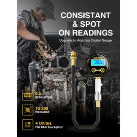 AZUNO Compression Tester Automotive, Digital Compression Gauge 200 PSI for Petrol Engine Cylinder Compression Tester Kit with Adapter & Hose
