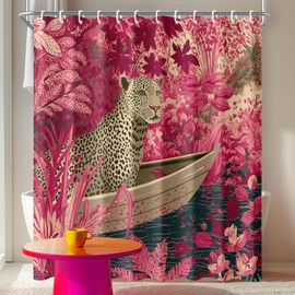 IOHEFY Jungle Leopard Shower Curtain 72x72 Inch Pink Tropical Animal Print for Bold Boho Bathroom Decor Colorful Safari Wildlife Style