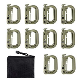 Hikeen D Ring Grim Lock Multi-Purpose D-Shaped Key Ring (10 Pieces) Molle Key Chain Buckle Multipurpose Carabiner Clip Nylon Velcro Belt Tactical Carabiner Climbing Button Multi Hook Snap Ring Locking