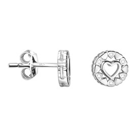 SOFIA MILANI - Women's Earrings 925 Silver with Zirconia Stones - Circle Heart Stud Earrings, Sterling Silver, Zircon
