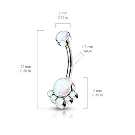 Pierced Owl 14G Implant Grade Titanium Internally Threaded Top Round Bezel Set Synthetic Opal Cluster Navel Belly Button Ring (Blue)