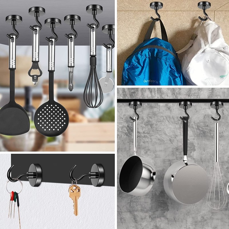 FINDMAG Pack of 6 Magnetic Hooks, Black, 22.7 kg +