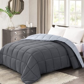 Homelike Moment Lightweight Bed Comforter Gray - All Season Down Alternative Summer Duvet Insert Quilted Reversible Comforters King Size Dark Gray/Light Grey