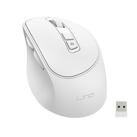 LTC OM021 Wireless AI Mouse,Voice Typing & Translate, BT 5.0/2.4G Ergonomic Computer Mice for Office, Rechargeable Battery, Adjustable DPI, Quiet Click, Multi-Device for MacOS,PC,Desktop,Laptop,White