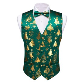 Barry.Wang Men's Christmas Vest Bow Tie Set Holiday Business Bowtie Dress Waistcoat V-Neck Party Snowflake Christmas-Tree Xmas Costumes