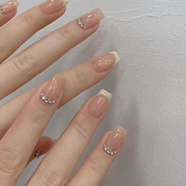 Nail Tip, Short, 24 Pieces, French Medium, False Nails, White Edge, Gradient, Cat Eye, Pink, Pearl, Skin Color, 3D Nail Sticker, Nail Tip, Medium Long, Popular, Cute, Simple, Fashionable Party,