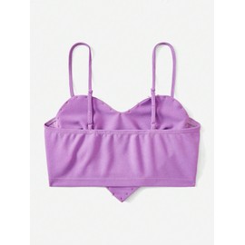 WDIRARA Women's Pearls Sleeveless Asymmetrical Hem Heart Crop Cami Top Sexy Camisole Solid Lilac Purple L