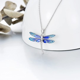 enjoylifecreative Dragonfly Necklace 925 Sterling Silver Blue Dragonfly Pendant Jewellery Gifts for Women Dragonfly Lovers