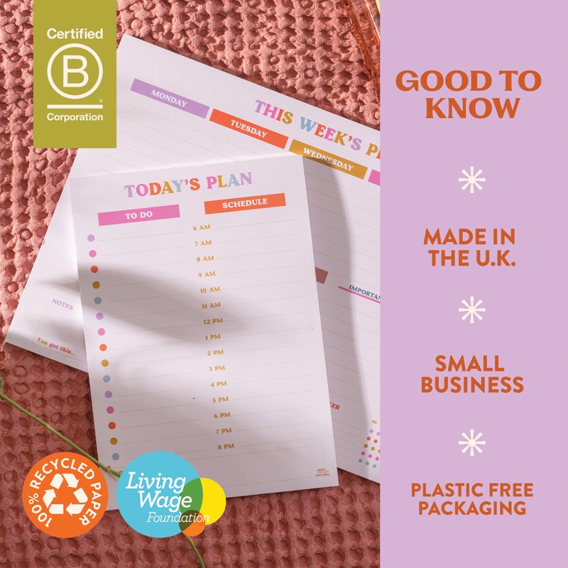 A5 Daily Planner Pad, Compact & Colourful Undated Desk Pad