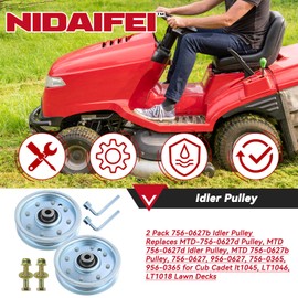 NIDAIFEI 2 Pack 756-0627 Idler Pulley with Assembly Tool Kit Replaces MTD 756-0627d 756-0627b 7560627 756-0365 956-0627 956-0365 for Cub Cadet 364 2176 365L LT1018 LT2180 618H 849H GT-2042 Lawn Mowers