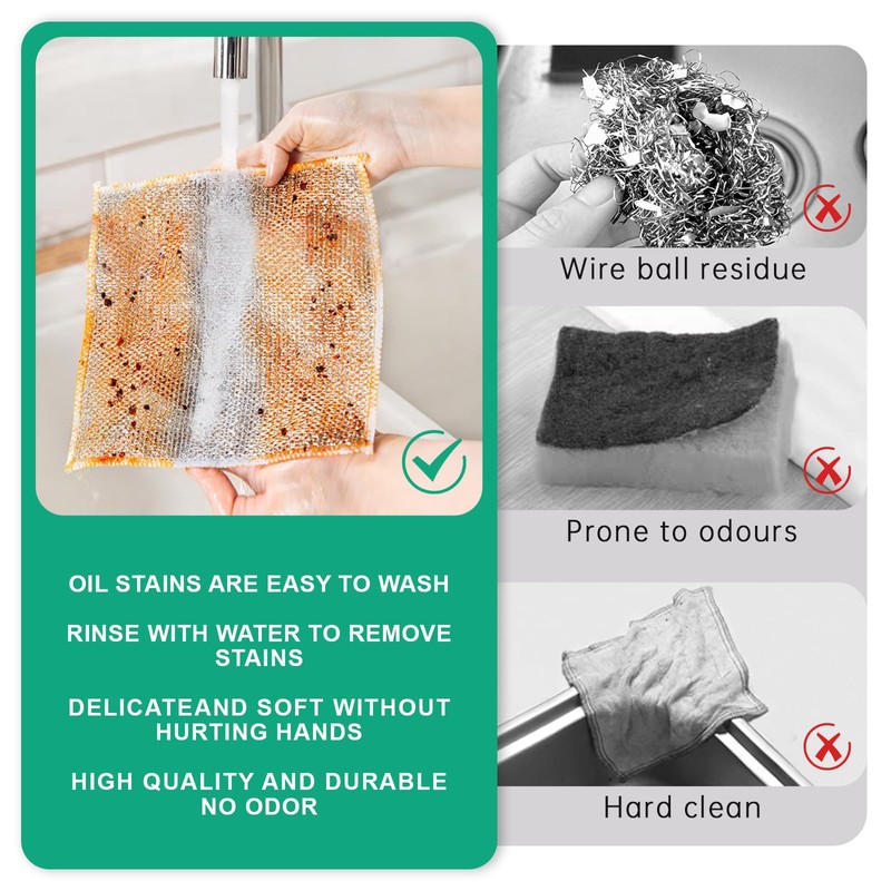BTIFU 10 Pcs Multipurpose Non Scratch Wire Dishcloth, Reusable Wire