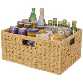 GRANNY SAYS Large Wicker Basket, Decorative Woven Basket for Storage, Wicker Basket with Handles, Waterproof Storage Basket for Shelves, 1-Pack